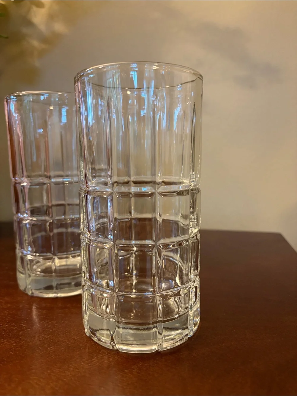 Vintage 1970’s Anchor Hocking Tartan Iced Tea 16 oz. Clear Square Logo set of 2